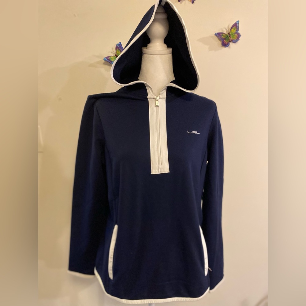 Lauren Ralph Lauren active Navy and White Hooded Pullover size Large